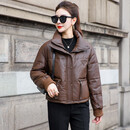 AllSaints真皮羽绒服女短款休闲时尚绵羊皮夹克外套2025冬新款海宁皮衣皮草 深棕色 S  推荐115斤以内