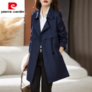 皮尔卡丹（pierre cardin）风衣女中长款2025年春秋新款高端气质休闲女装英伦风大衣流行外套 藏青色 L (105-115斤供参考)