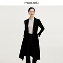 娜尔思（NAERSI）【流光丝绒】商场同款时尚气质绒感修身风衣女新款 黑色 XL