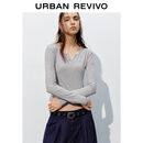 UR2025秋季新款女装时尚休闲简约基础修身T恤UYB450010# 花灰 M