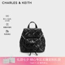 CHARLES&KEITH菱格大容量柔软多用背包双肩包包女包七夕礼物CK2-60151400 Noir黑色 S