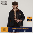 Teenie Weenie小熊女装棉服秋冬宽松复古潮流学院风撞色巴恩风外套 黑色 S (160)