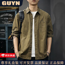 GUYN高端品牌男装美式复古工装长袖衬衫男秋季新款宽松上衣男百搭潮牌 咖色 咖色 4XL 体重200-220斤
