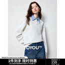 初语拼接假两件衬衫卫衣女25春秋新款知识分子时尚polo领上衣情侣 银花灰 L
