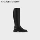 CHARLES&KEITHGabine牛皮高筒骑士靴女生日礼物女SL1-91870008 Black黑色 36