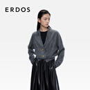 ERDOS【嘉宾同款】秋冬V领单畦复古外套百搭休闲女开衫羊绒衫 深灰 S 160/80A