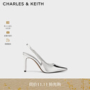 CHARLES&KEITH质感链条尖头高跟凉鞋子女鞋生日礼物送女友CK1-60280377 Silver银色 38 (245)
