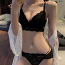 爱慕秋夏品牌高端内衣文胸女士性感美背套装小胸聚拢胸罩无钢圈夏季薄款 黑色套装 34/75B