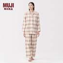 无印良品（MUJI）女式无侧缝法兰绒睡衣女士家居服女款纯棉25年秋季套装 女装 粉红色格纹 M （上装160/84A 下装160/66A）