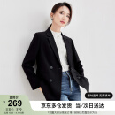 尚都比拉秋季休闲通勤职场面试会议西装外套女高级感小西服 黑色 L 