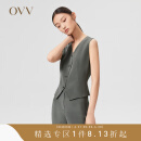 【重磅真丝】OVV2022春夏新款女装30MM重绉单排扣休闲套装背心 绿灰01 S