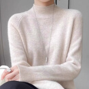鄂尔多斯市产高端羊绒衫女士100%纯羊绒半高领宽松大码25秋冬百搭 浅驼色 XL 建议120-130斤