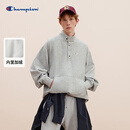 Champion冠军加绒卫衣男女2025秋冬新款立领潮牌保暖休闲按扣半高领上衣 浅灰色 L