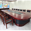 盛宏信简约会议桌长桌商务高档椭圆形办公家具组合弧形 12米+36把实木椅