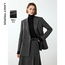 朗姿复古羊毛灰色高智气质通勤职业西服外套女2024冬季新款西装 深灰色2 M