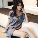 爱慕秋夏季女士性感睡衣内衣睡裙蕾丝花边薄款家居服衬衫裙男友风 2171裙-莫兰灰 均码