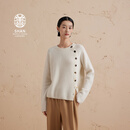 ERDOS【善系列】圆领单畦宽松柔软保暖女开衫羊绒衫 初绒 白 170/88A/L