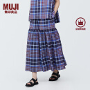 无印良品（MUJI）女式马德拉斯格纹宽摆裙长半身裙夏款裙子半裙纯棉格子裙BE1R2A4S 紫色格纹 S (155/62A)