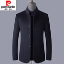 皮尔卡丹（pierre cardin）羊毛呢子冬季外套男士中山装上衣西服立领爸爸装男新品 藏青色 M 170/88A