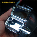 山头林村高档不锈钢口袋烟灰盒便携式烟灰缸随身带盖日式迷你烟缸车载户外 带插烟孔款