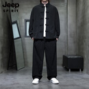 JEEP SPIRIT中国风男装秋冬季灯芯绒长袖衬衫新中式盘扣唐装大码立领衬衣外套 黑色两件 165-180斤 3XL