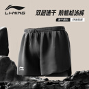 李宁（LI-NING）泳裤男士防尴尬宽松平角沙滩泳裤双层温泉海边度假游泳裤黑色XL