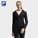FILA 斐乐官方女士针织连帽外套2025夏新款健身运动基础防晒上衣 深黑-BK 2XL 180/96A/XXL