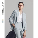 朗姿2025年夏季新款平驳领轻商务西装外套职业时尚通勤高端西服女 水蓝色 M