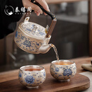 泰禧阁缠枝莲鎏银茶壶套组茶具送领导长辈退休教师节日伴手礼物 金色缠枝莲鎏银提梁壶一壶两杯