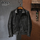 JEEP SPIRIT真皮皮衣男头层绵羊皮翻领帅气皮夹克男短款复古做旧外套男潮 黑色 XL