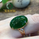 京鉴和田碧玉镀金戒指女新疆碧玉戒指菠菜绿碧玉蛋面指环戒指送女友 18k金镶嵌戒指 活口戒指