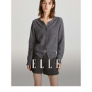 ELLE【100%绵羊毛】简约气质毛针织衫女2026春装新款新年圆领毛衣开衫 深灰色 L