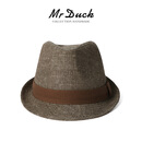 Mr DUCK轻奢级 日本100%亚麻礼帽 英伦绅士帽男士中老年高端爵士帽大头围 MS56262-矿物中棕（舒适透气） M（55-57cm）