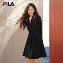 FILA 斐乐官方连衣裙女子杨幂同款裙子2025春新款潮流时尚翻领连身裙 正黑色-BK L 170/88A/L