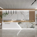 实木高端酒店大堂接待台收银台现代简约不锈钢岩板吧台公司前台桌 金色不锈钢+帝王翡翠绿 400×60×100