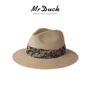 Mr DUCK2025新款防晒草帽 高品质进口菲律宾透气亚麻帽子男女 大沿遮阳帽 MS56325-浅米其/腰果（草帽） S（52-54cm）
