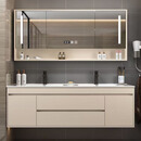 TZNUN德国简约陶瓷一体双盆浴室柜组合洗手洗脸盆实木卫生间智能洗漱台 奶茶色（陶瓷一体盆） 140cm（双盆）