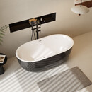 九牧新款卫生间家用小户亚克力成人无缝一体民宿酒店独立式浴缸浴盆 静谧黑加厚浴缸+优质落地龙头 长140cm宽70cm高60cm