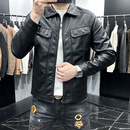 茉莀（MOCHEN）轻奢品牌高端PU皮上衣外套男2024秋季新款潮流修身皮衣男士夹克潮 黑色 m