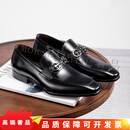 TOP GLORIA皮鞋男商务休闲皮鞋英伦百搭懒人一脚蹬乐福鞋透气真皮漆皮男鞋潮 黑色 38