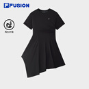 FILA FUSION斐乐潮牌女子针织连衣裙2025夏季新款时尚不规则T恤裙 正黑色-BK M 165/84A/M