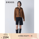 ERDOS 撞色摩登时尚减龄浮雕包铜金属扣双畦女开衫羊绒衫 焦糖 165/88A/L