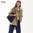 fano studios范洛Fano复古老钱风短活页肩章可拆卸经典短款风衣外套女 卡其色第二批 XS