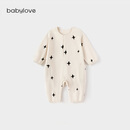 babylove【清仓】新生儿连体衣春秋纯棉卫衣宝宝哈衣新生儿爬服洋气休闲 米白 90cm