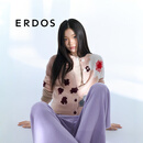 ERDOS【花朵提花羊绒外套】春夏圆领厚款宽松针织开衫女羊绒衫 陶瓷粉 M 165/84A