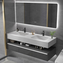 TZNUN德国可丽耐一体浴室柜组合岩板无缝双盆卫生间洗手脸盆洗漱台定制 轻奢灰（智能镜子） 100cm可丽耐一体盆（单盆）