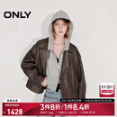 ONLY2025春季新款复古男友风质感翻领落肩宽松皮衣女|125110003 E11 镜瓶棕色 S