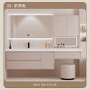 TZNUN德国高端浴室柜一体盆梳妆台智能镜洗漱台岩板无缝盆洗手化妆定制 奶油风（岩板无缝盆） 140cm（梳妆台60cm）