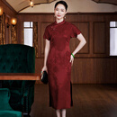 玺玥2026夏季中国风40姆米香云纱桑蚕丝花扣旗袍优雅名媛宴会礼服 橘红色 XL