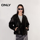 ONLY 2025春季复古男友风质感翻领落肩宽松皮衣女|125110003